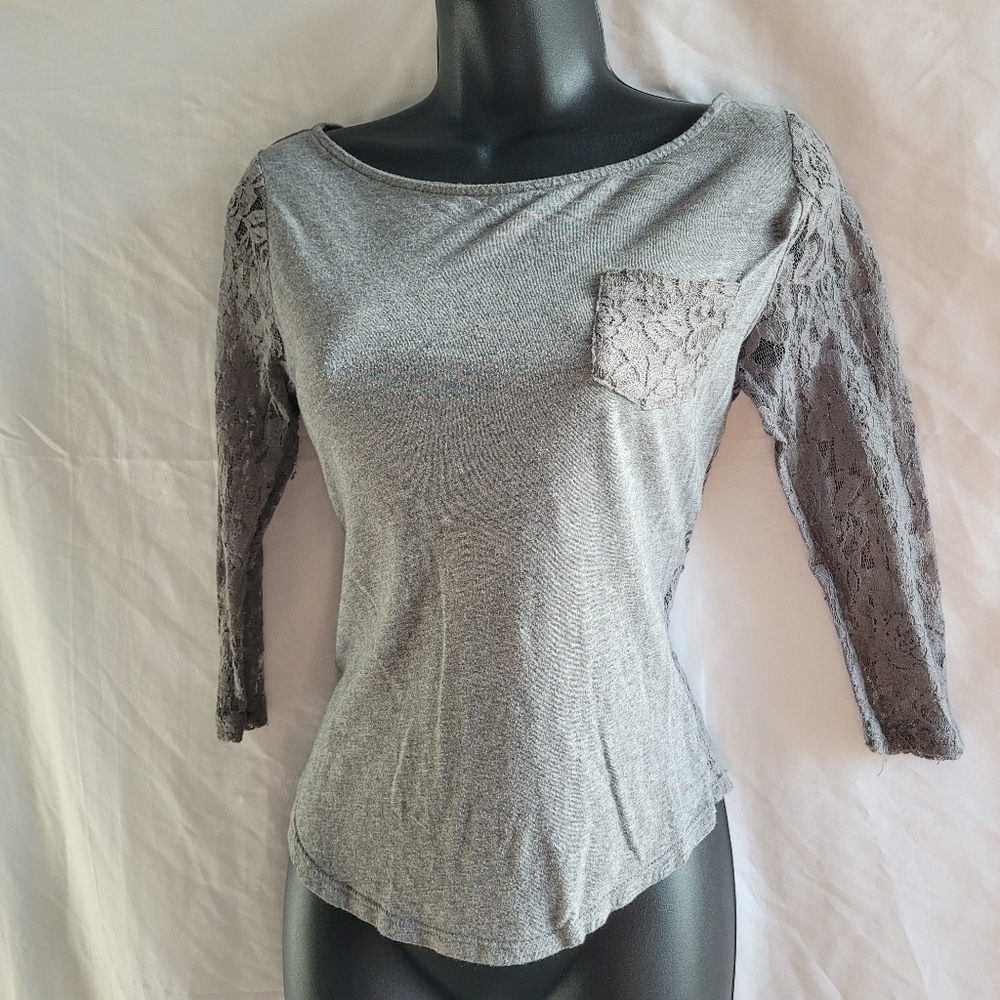 Gray floral lace top